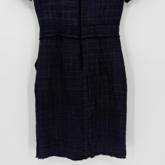 Banana Republic Navy Tweed Shift Dress Pockets Frayed Trim Size 2 - Picture 7 of 9